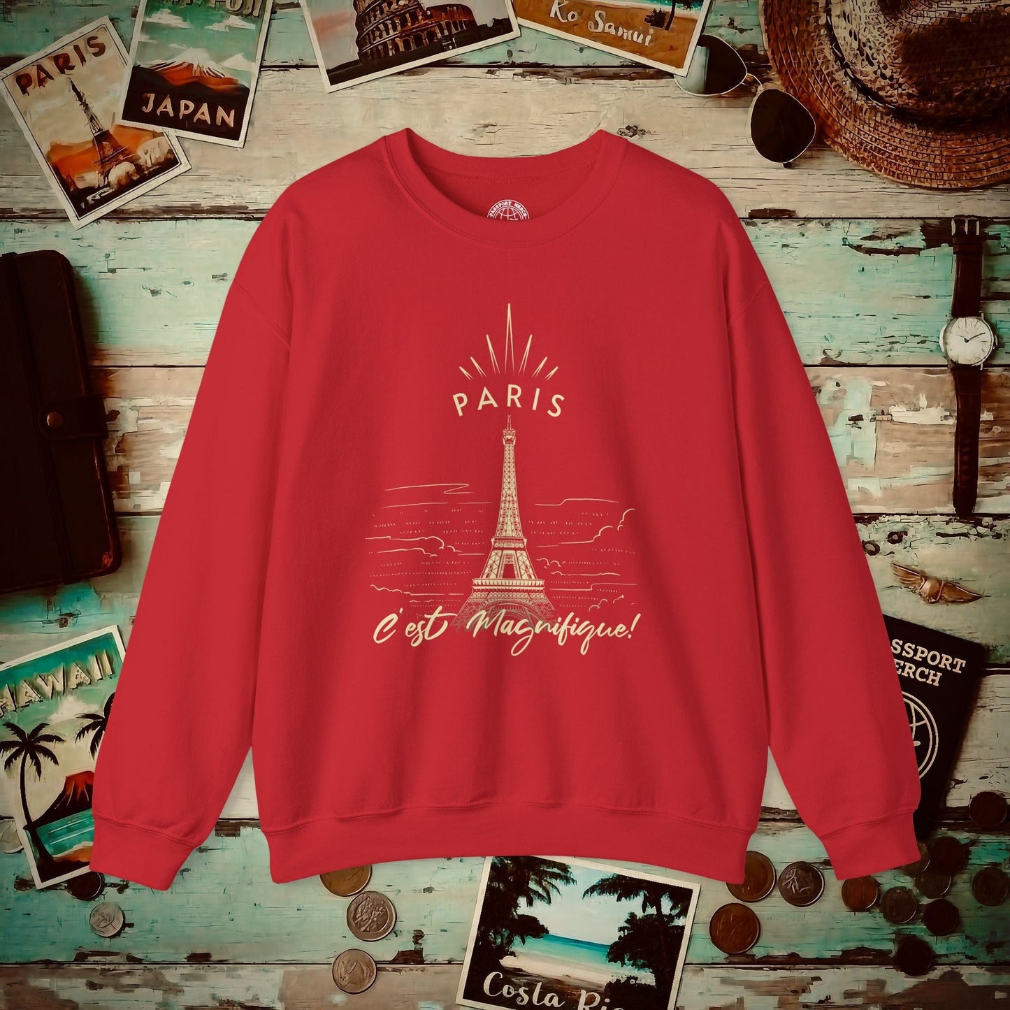 Paris C'est Magnifique France Crewneck Red / S