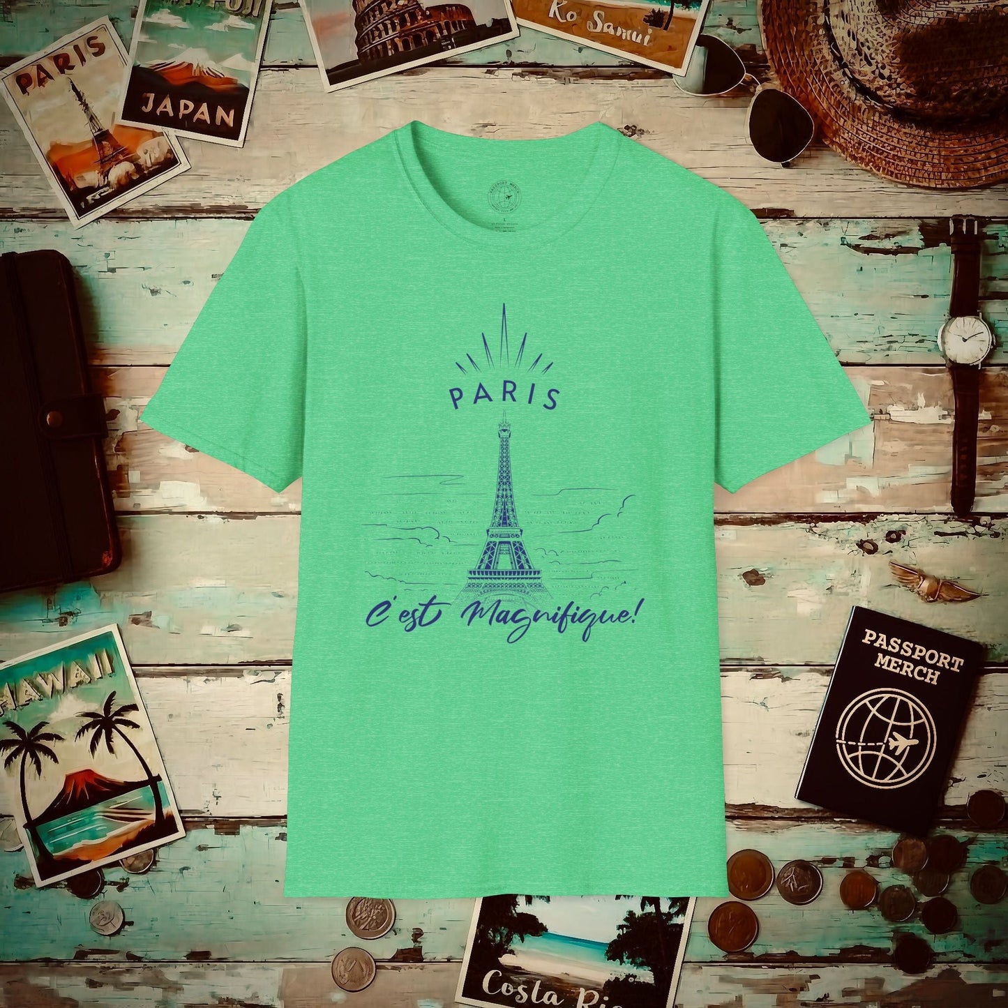Paris C'est Magnifique France T-Shirt Heather Irish Green / S