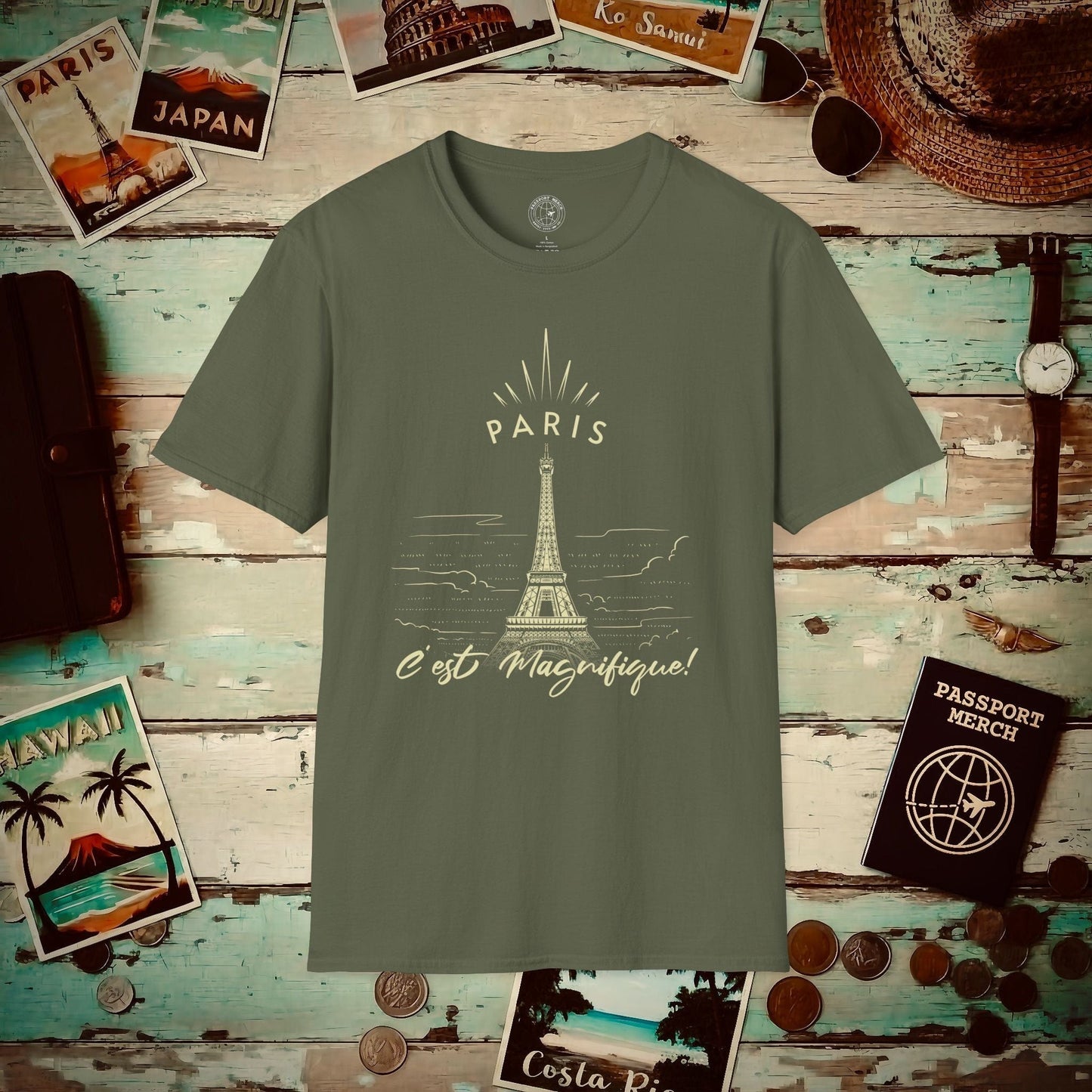 Paris C'est Magnifique France T-Shirt Military Green / S