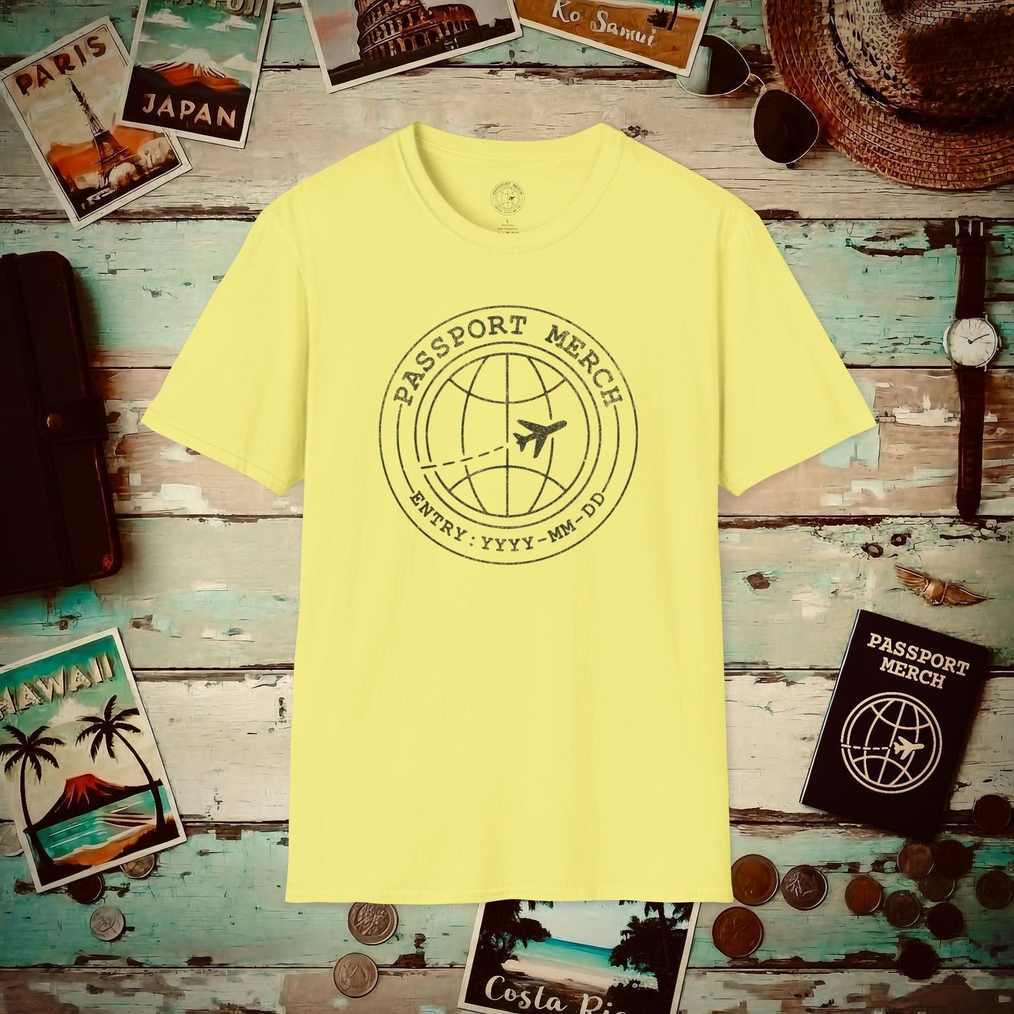 Passport Merch, Entry YYYY-MM-DD Brand Logo T-Shirt Cornsilk / S