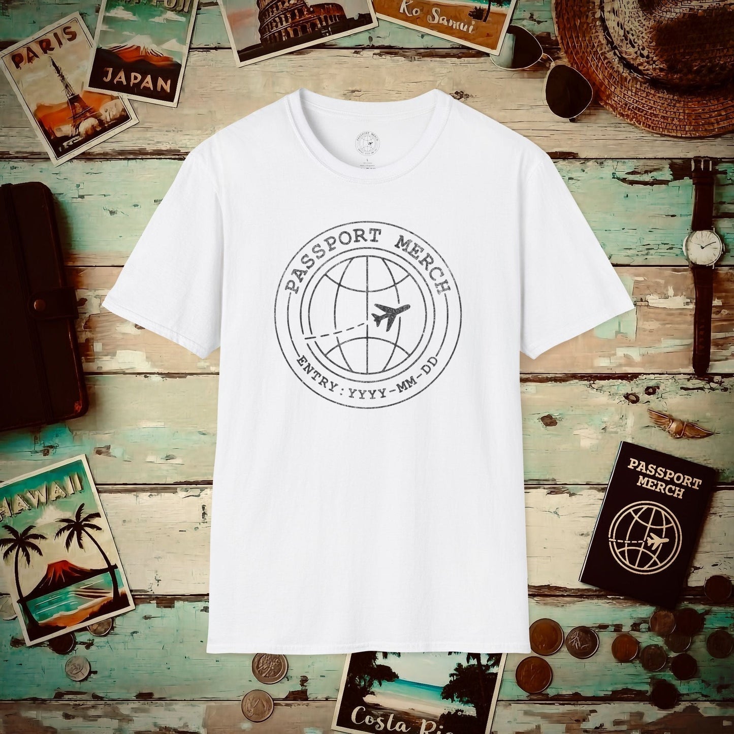 Passport Merch, Entry YYYY-MM-DD Brand Logo T-Shirt White / S