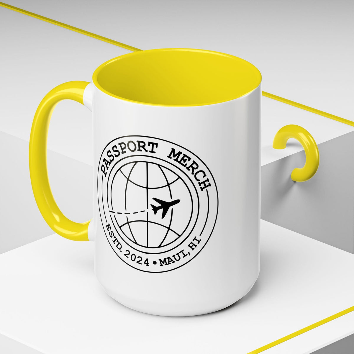 Passport Merch, Estd. 2024, Maui, HI 15oz Mug 15oz / Yellow