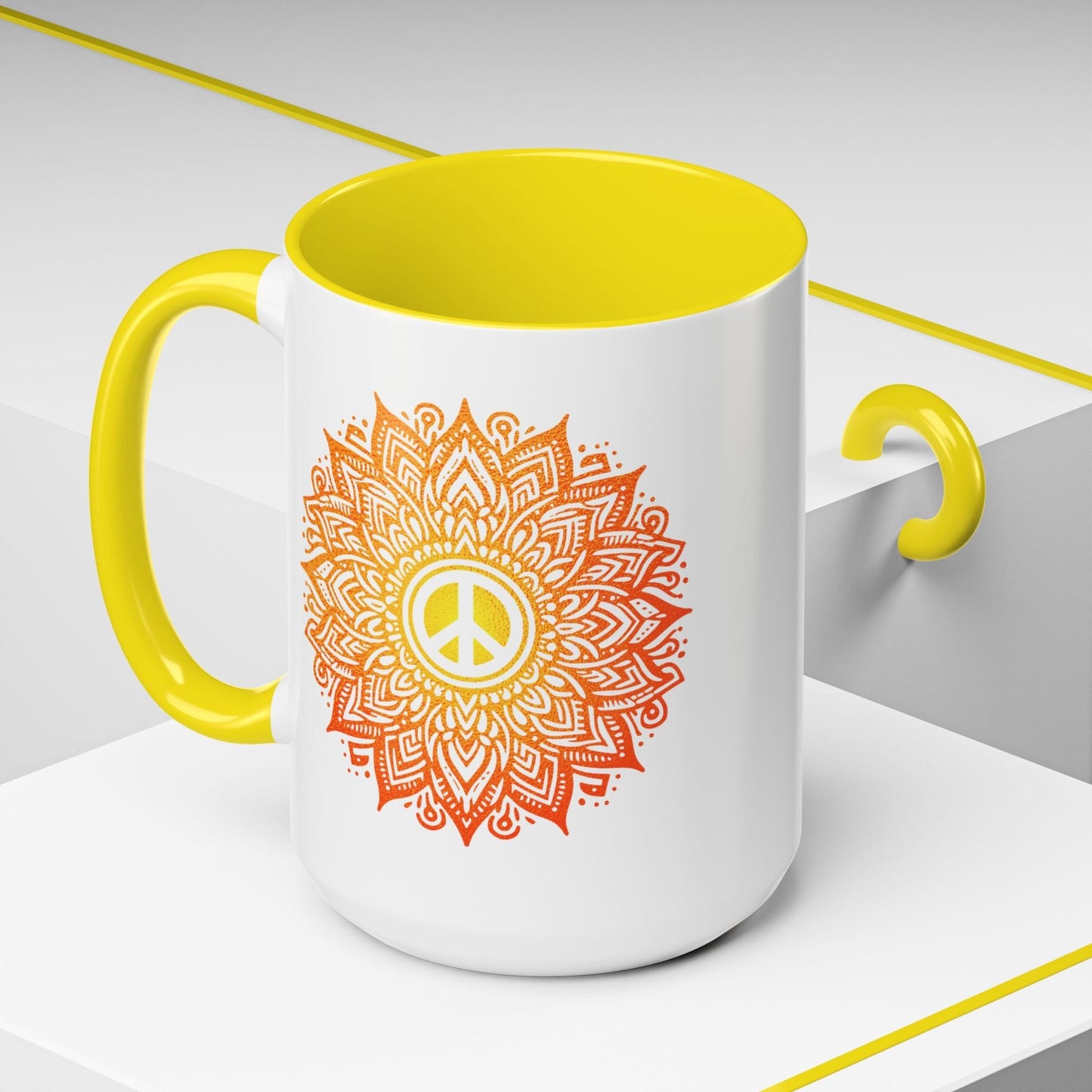 Peace Mandala India 15oz Mug Yellow / 15oz