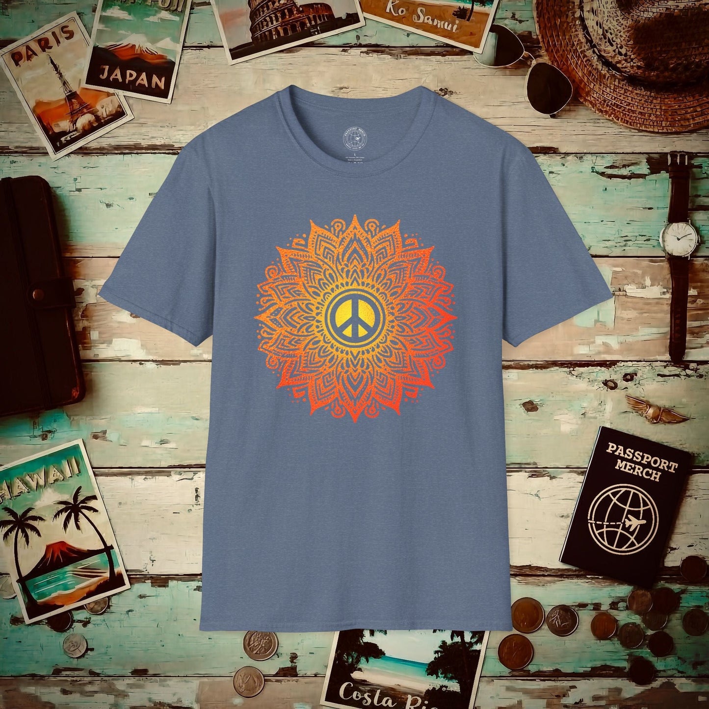 Peace Mandala India T-Shirt Heather Indigo / S