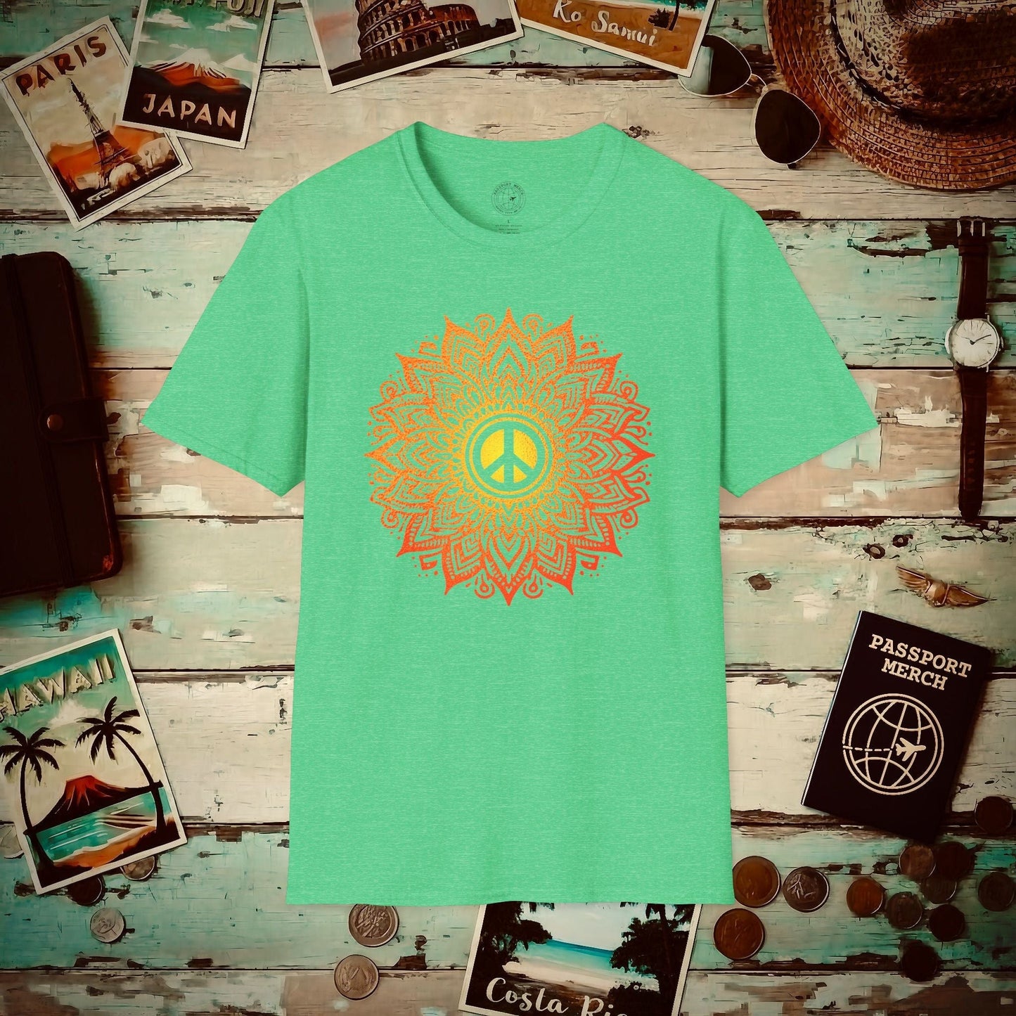 Peace Mandala India T-Shirt Heather Irish Green / S