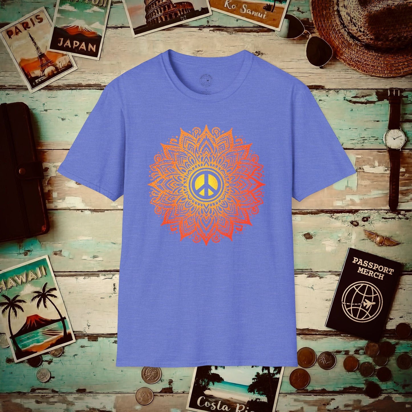 Peace Mandala India T-Shirt Heather Royal / S
