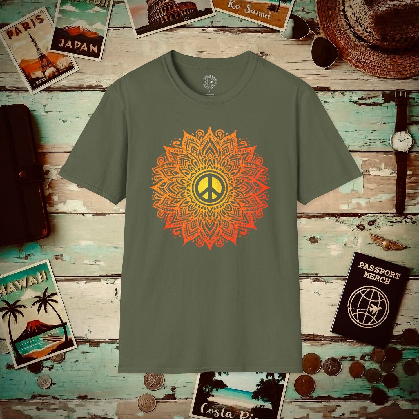 Peace Mandala India T-Shirt Military Green / S