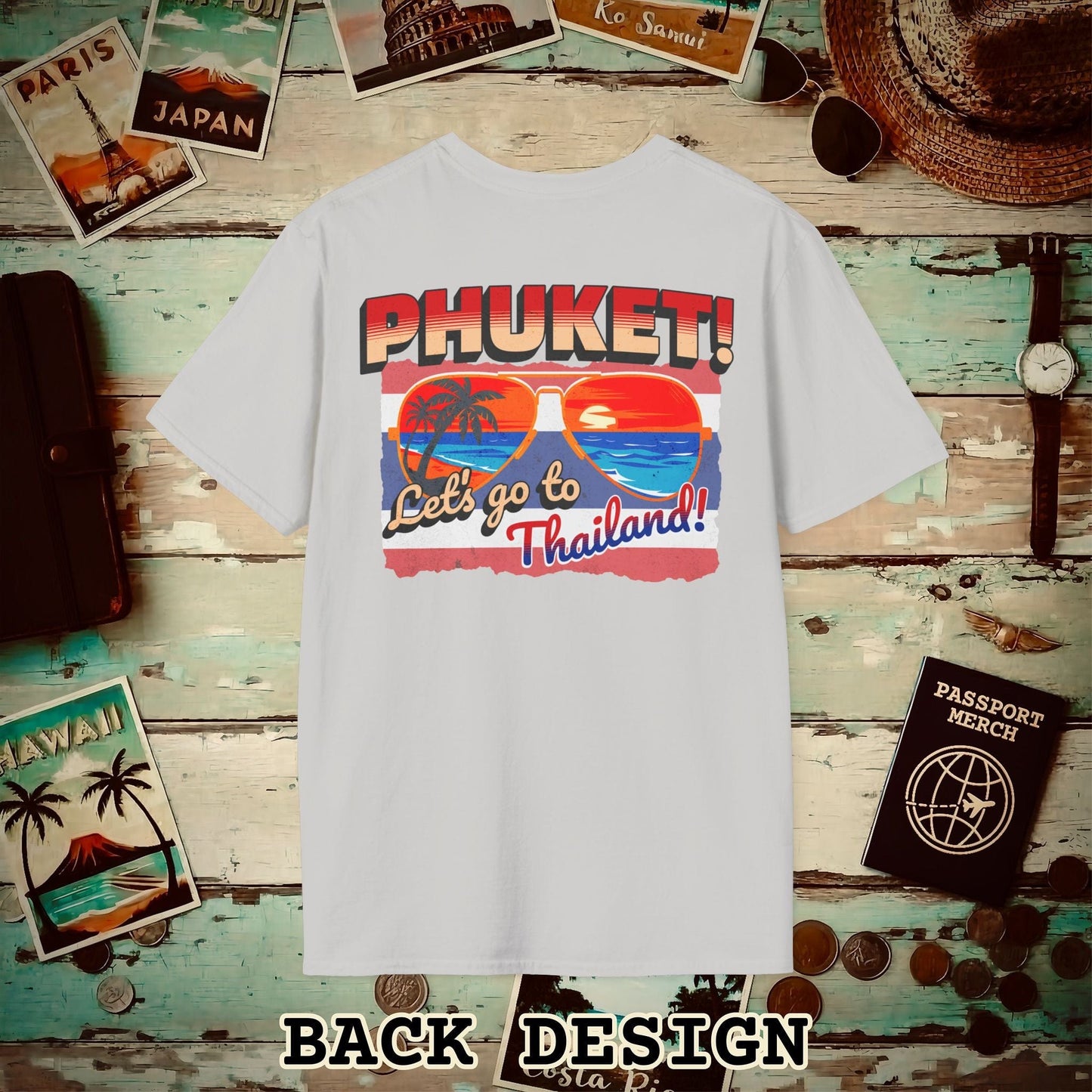 Phuket! Let's go to Thailand! Back Print T-Shirt Ice Grey / S