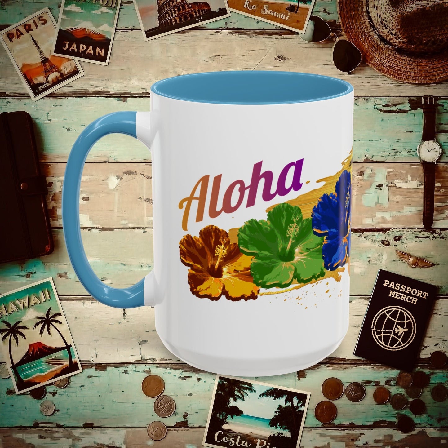 Pop Art Hibiscus, Hawaii 15oz Mug Light Blue / 15oz