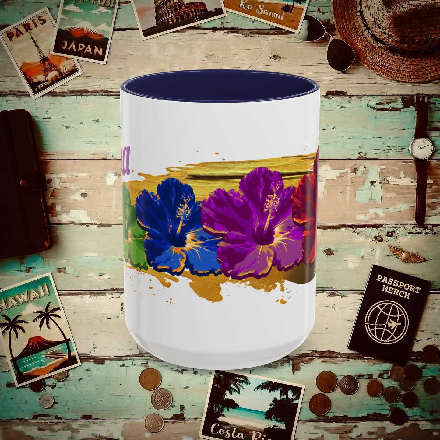 Pop Art Hibiscus, Hawaii 15oz Mug Navy / 15oz