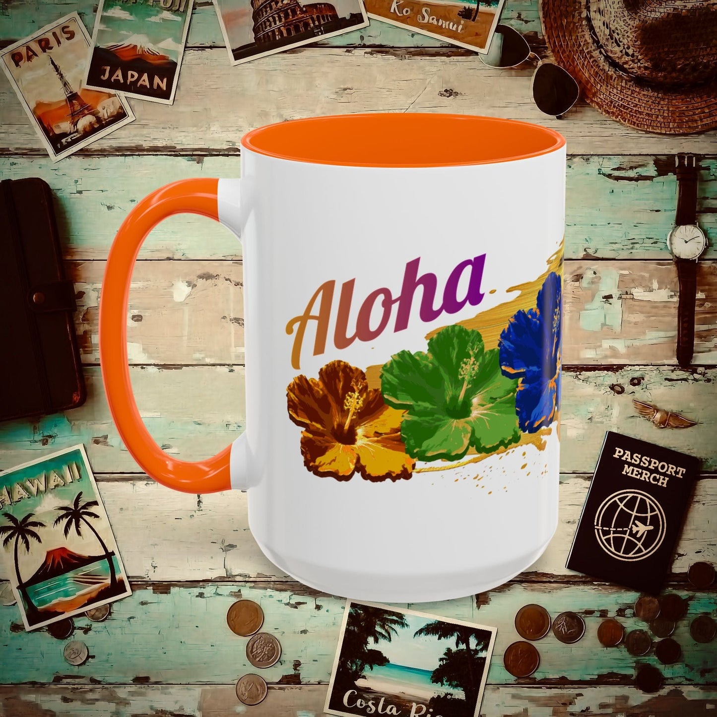 Pop Art Hibiscus, Hawaii 15oz Mug Orange / 15oz