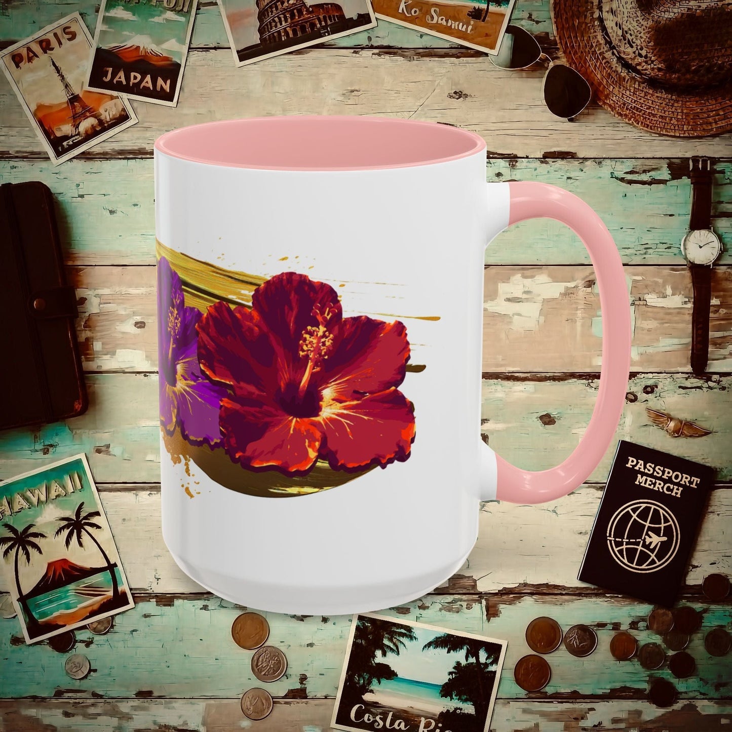 Pop Art Hibiscus, Hawaii 15oz Mug Pink / 15oz