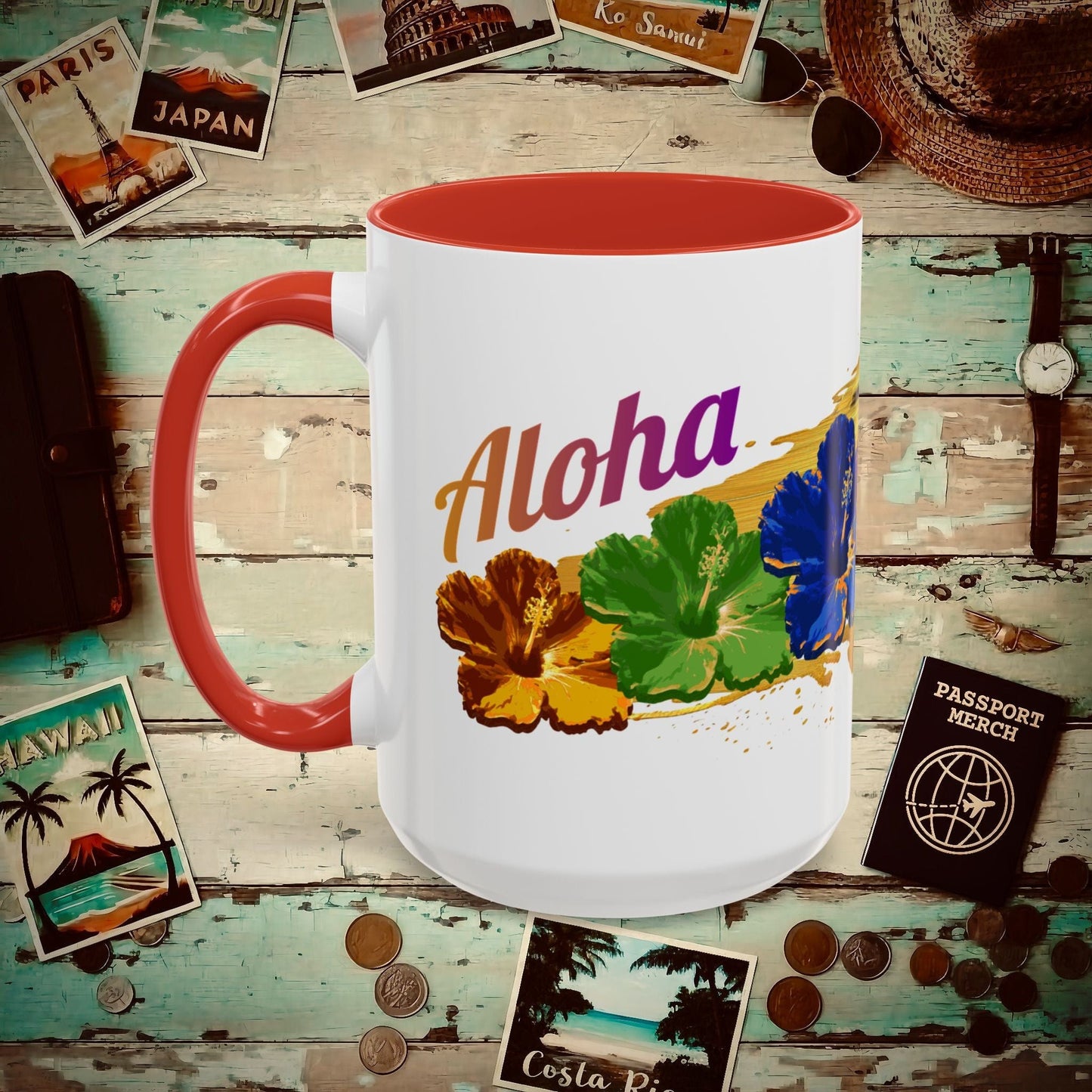 Pop Art Hibiscus, Hawaii 15oz Mug Red / 15oz