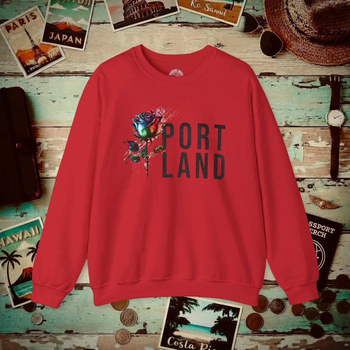 Portland Rose, Oregon Crewneck Red / S