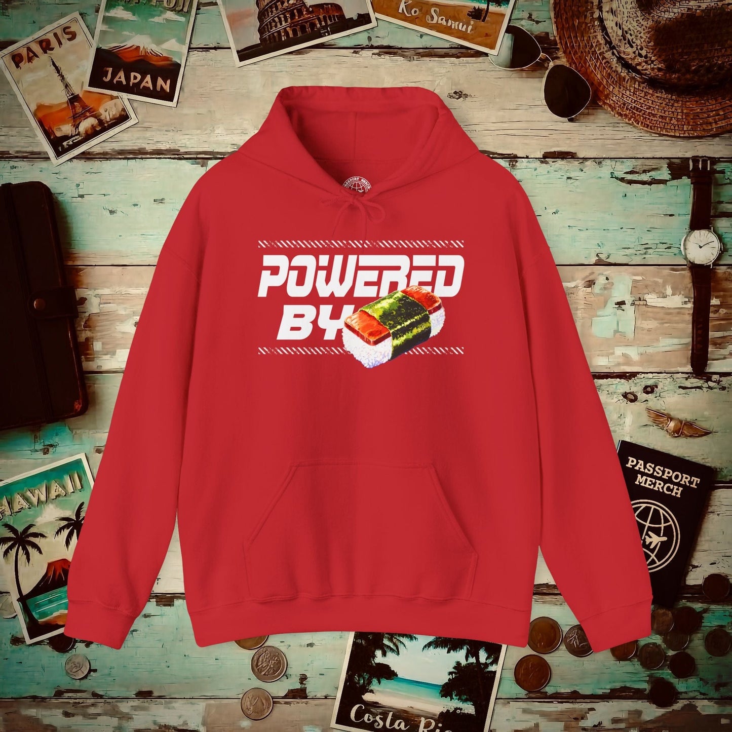 Powered By Musubi, Hawaii Hoodie Red / S