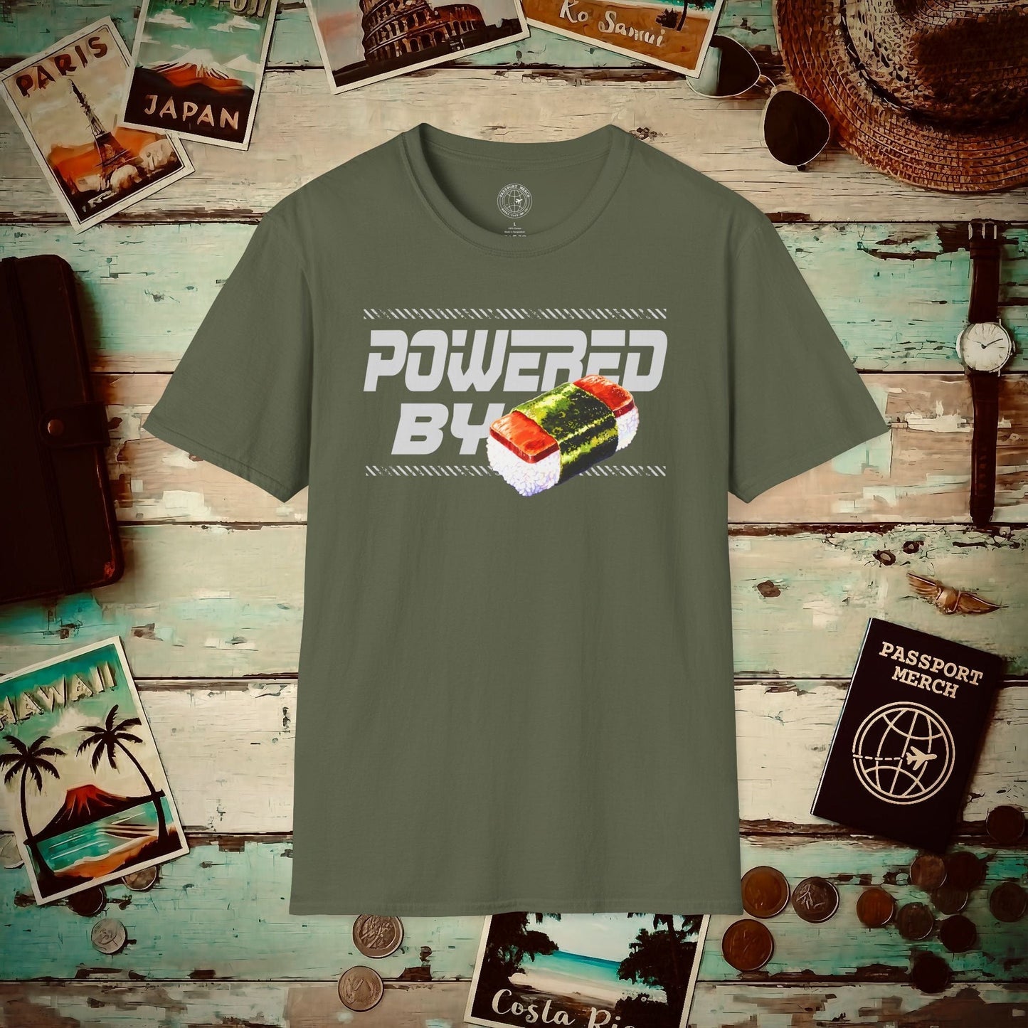 Powered By Musubi, Hawaii T-Shirt Military Green / S