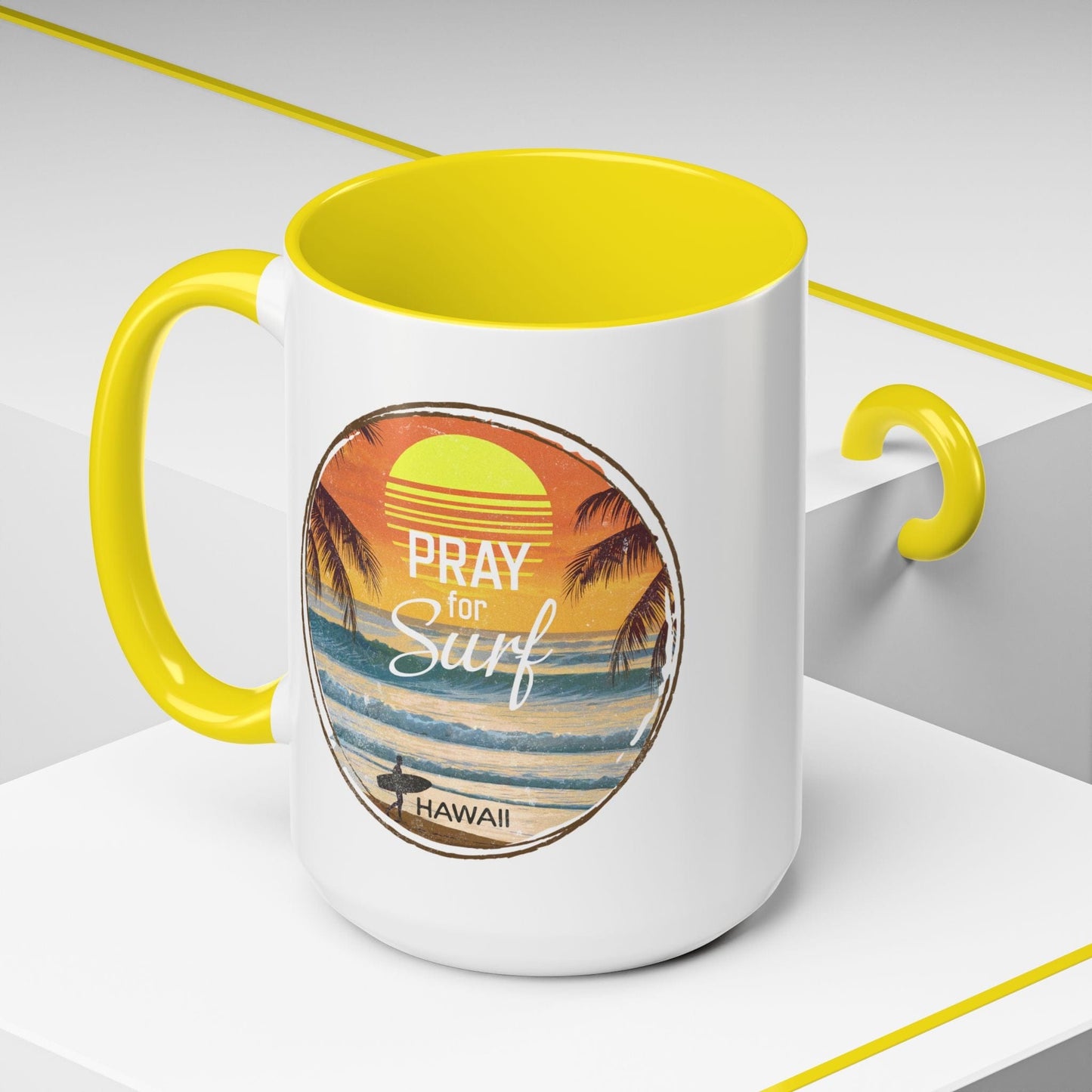 Pray for Surf Hawaii 15oz Mug Yellow / 15oz