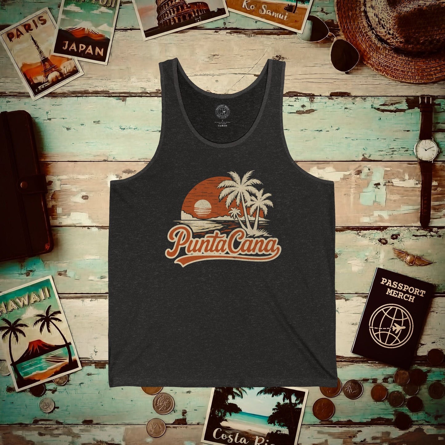 Punta Cana, Dominican Republic - 80's Vintage Tank Top Charcoal Black TriBlend / XS