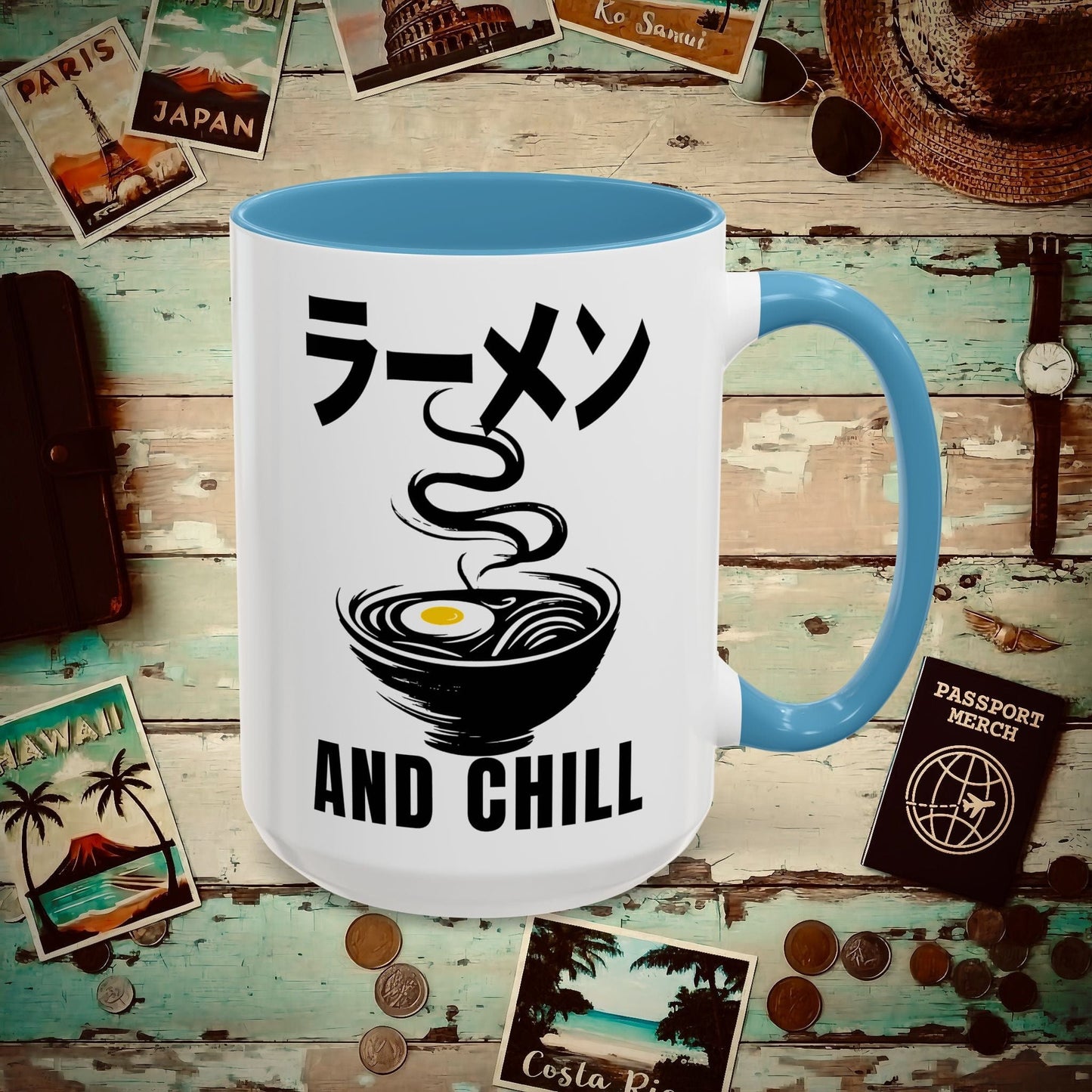 Ramen and Chill, Japan 15oz Mug Light Blue / 15oz