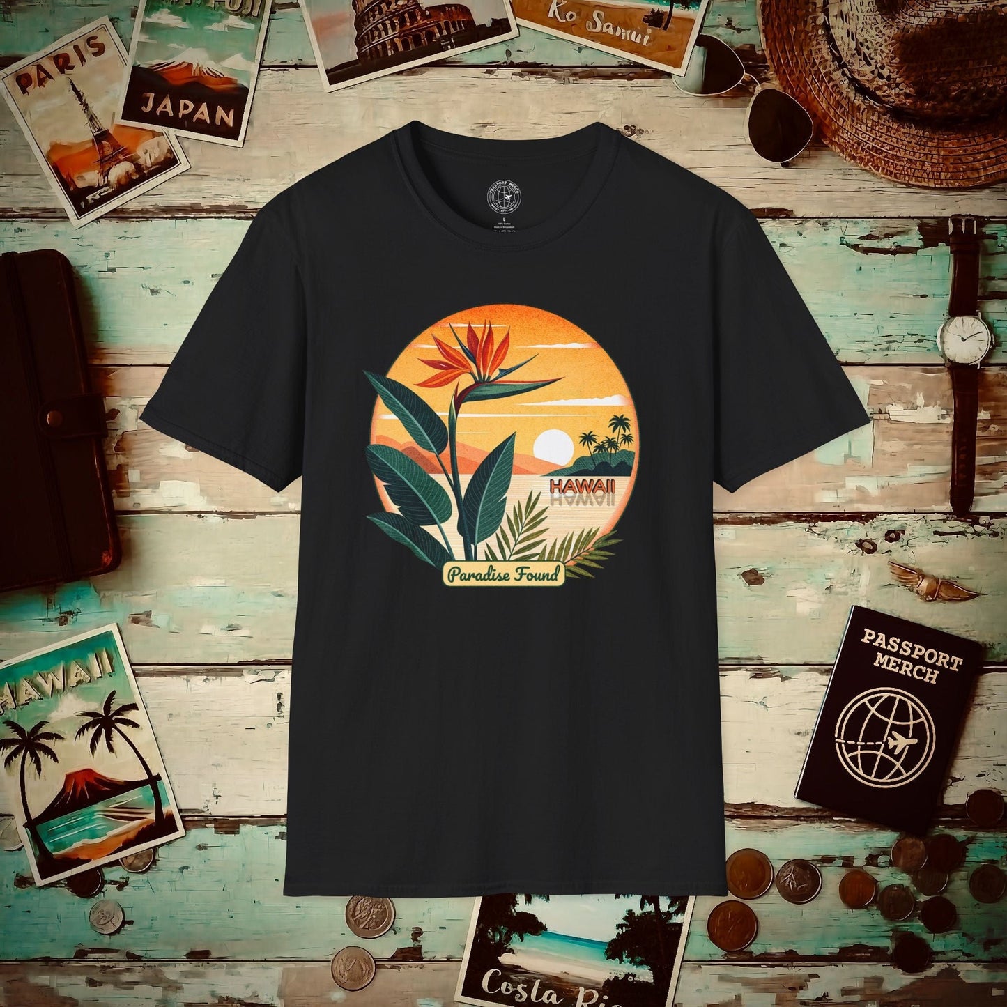Retro (Bird of) Paradise Found, Hawaii T-Shirt Black / S