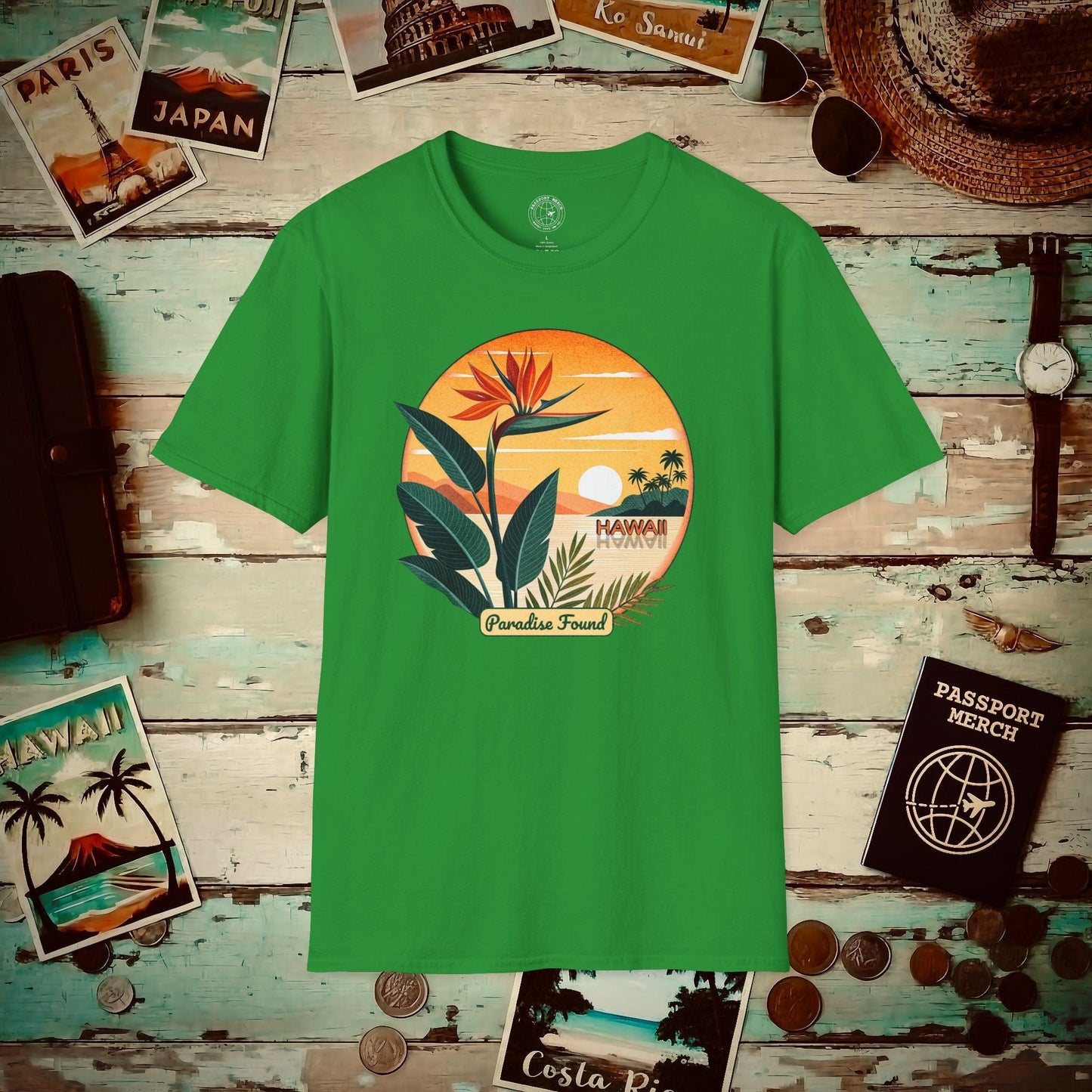 Retro (Bird of) Paradise Found, Hawaii T-Shirt Irish Green / S