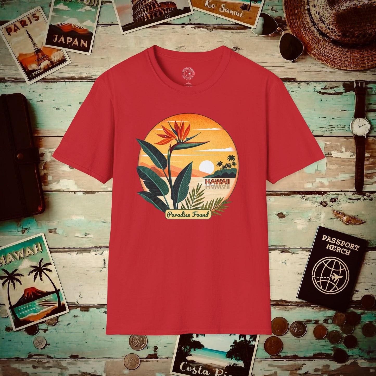 Retro (Bird of) Paradise Found, Hawaii T-Shirt Red / S