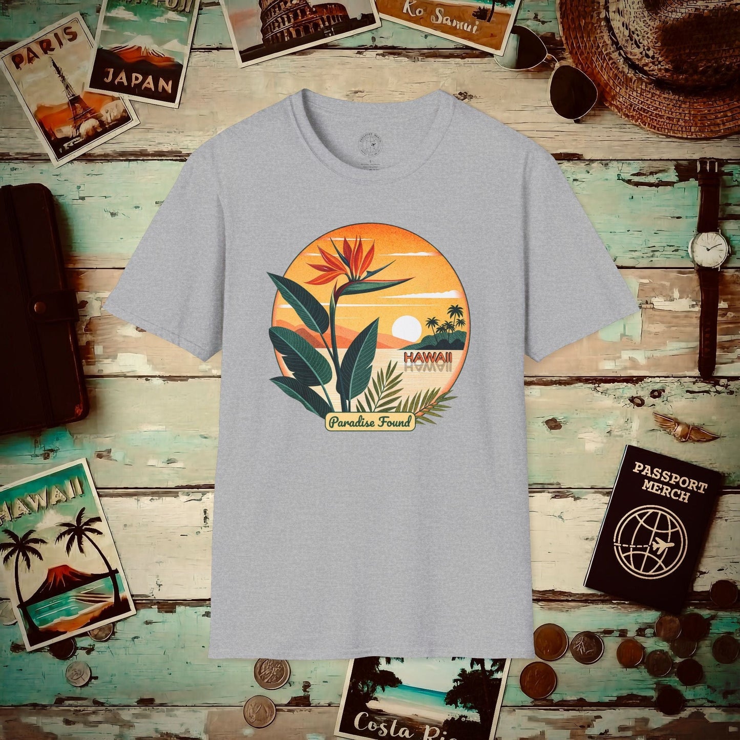 Retro (Bird of) Paradise Found, Hawaii T-Shirt Sport Grey / S