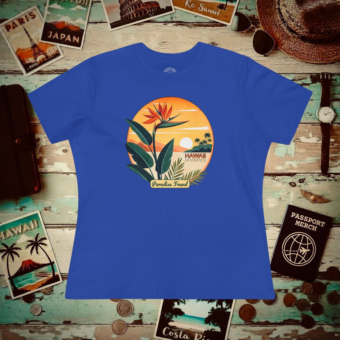 Retro (Bird of) Paradise Found, Hawaii, Womens Fit T-Shirt True Royal / S