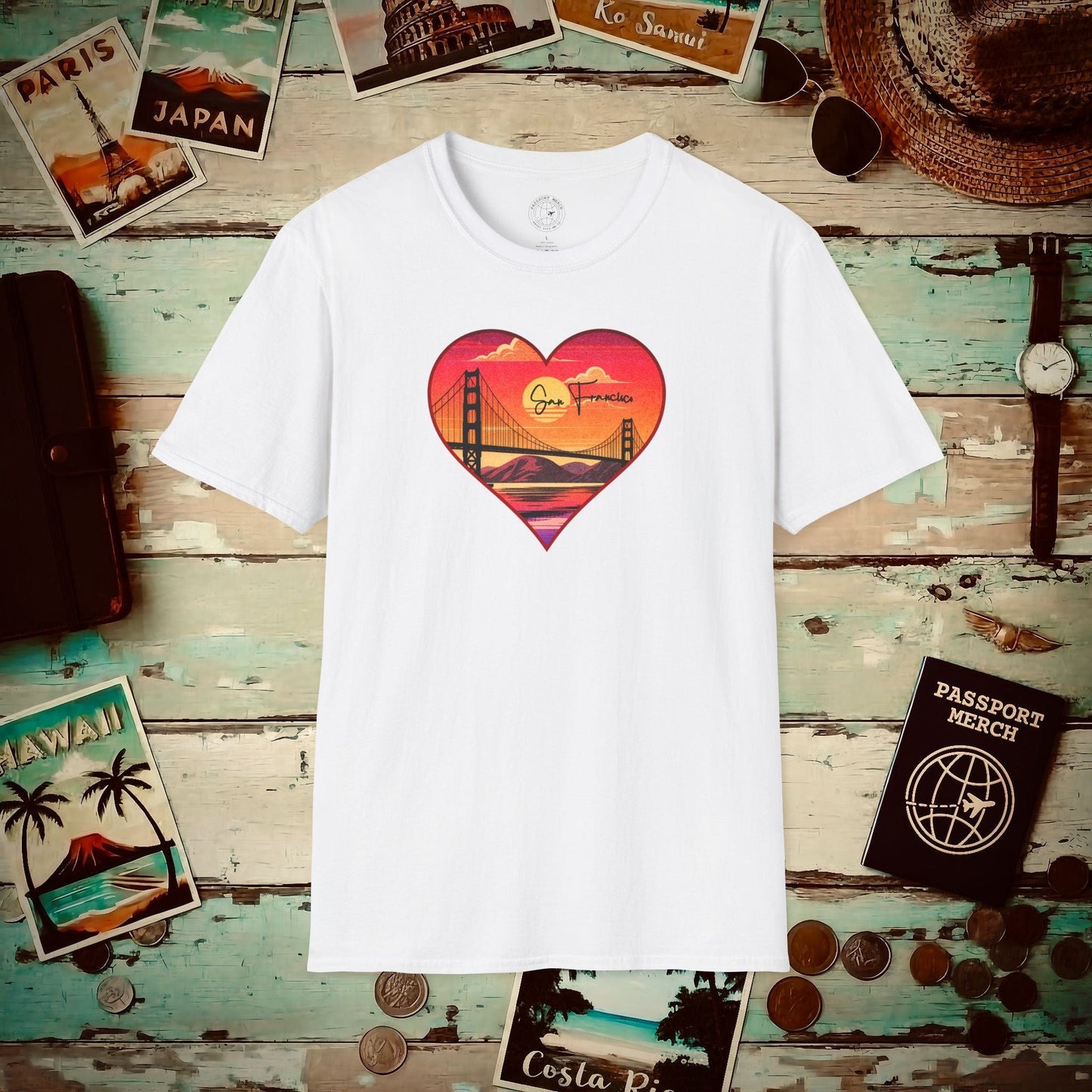 Retro San Francisco Heart, California T-Shirt White / S