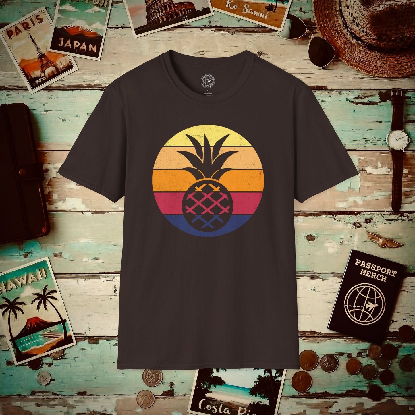 Retro Sun Hawaiian Pineapple T-Shirt Dark Chocolate / S