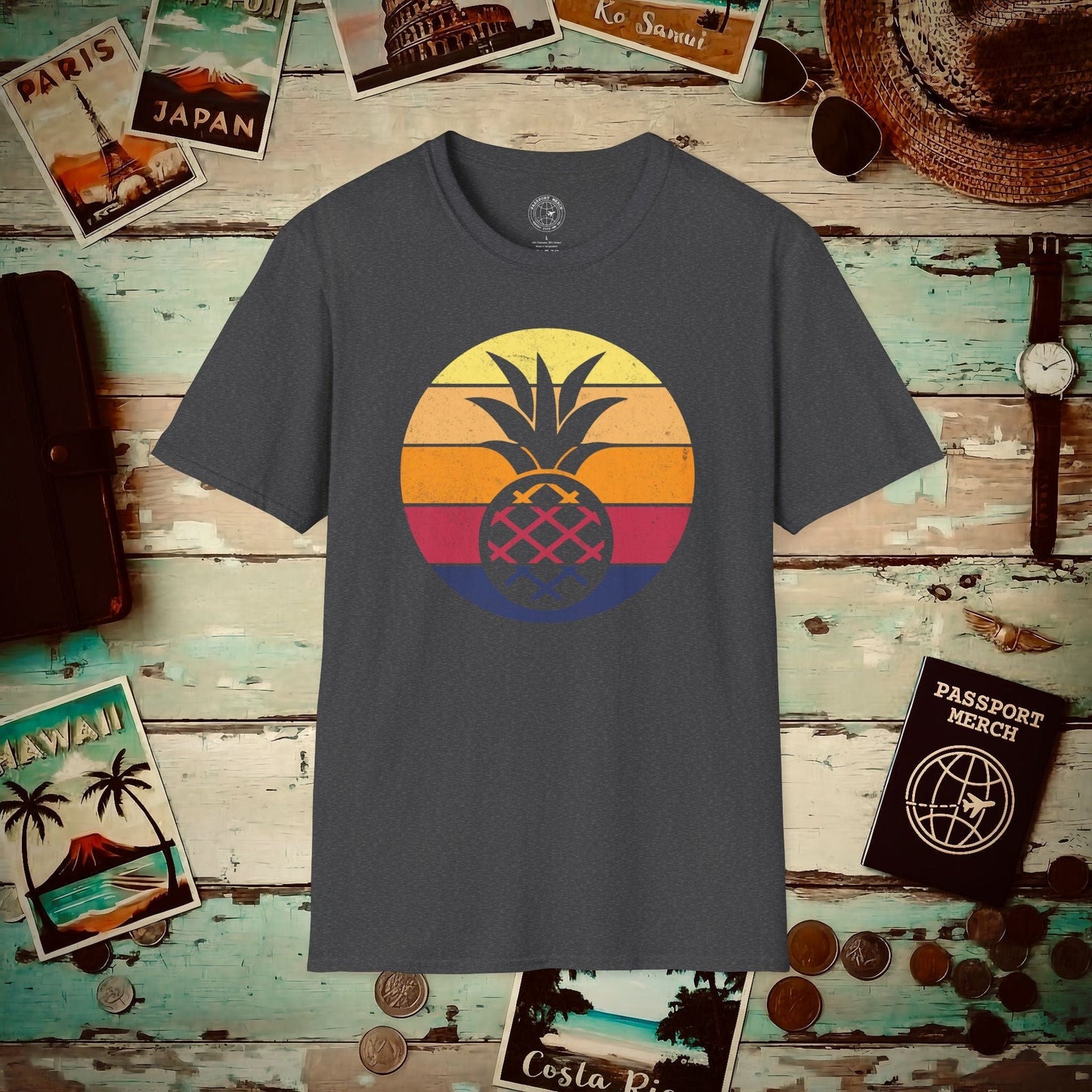 Retro Sun Hawaiian Pineapple T-Shirt Dark Heather / S