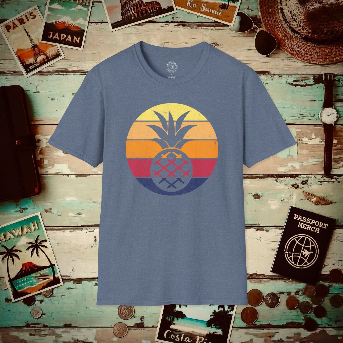 Retro Sun Hawaiian Pineapple T-Shirt Heather Indigo / S