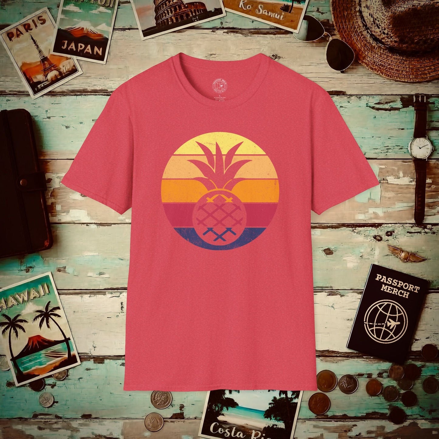Retro Sun Hawaiian Pineapple T-Shirt Heather Red / S