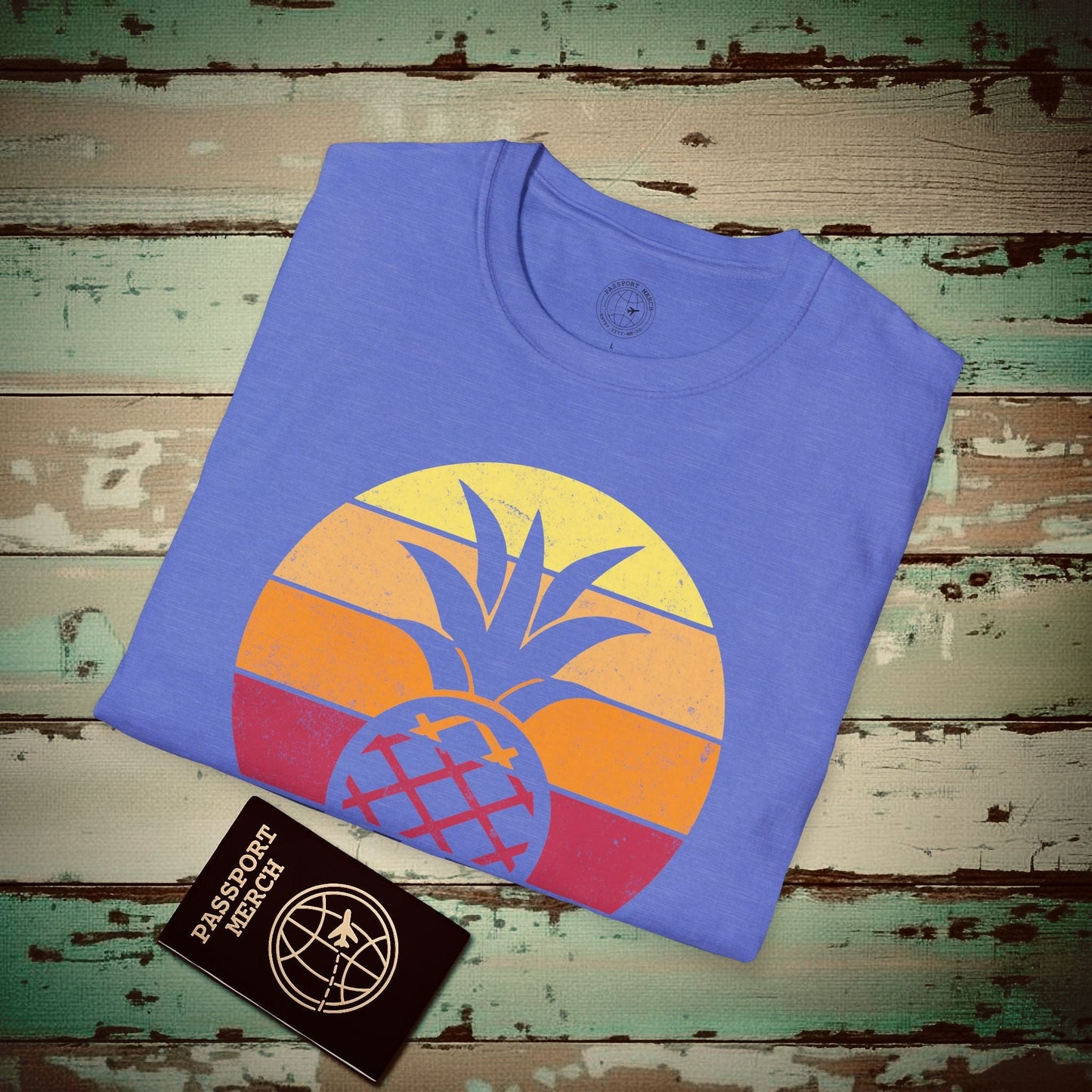 Retro Sun Hawaiian Pineapple T-Shirt Heather Royal / S