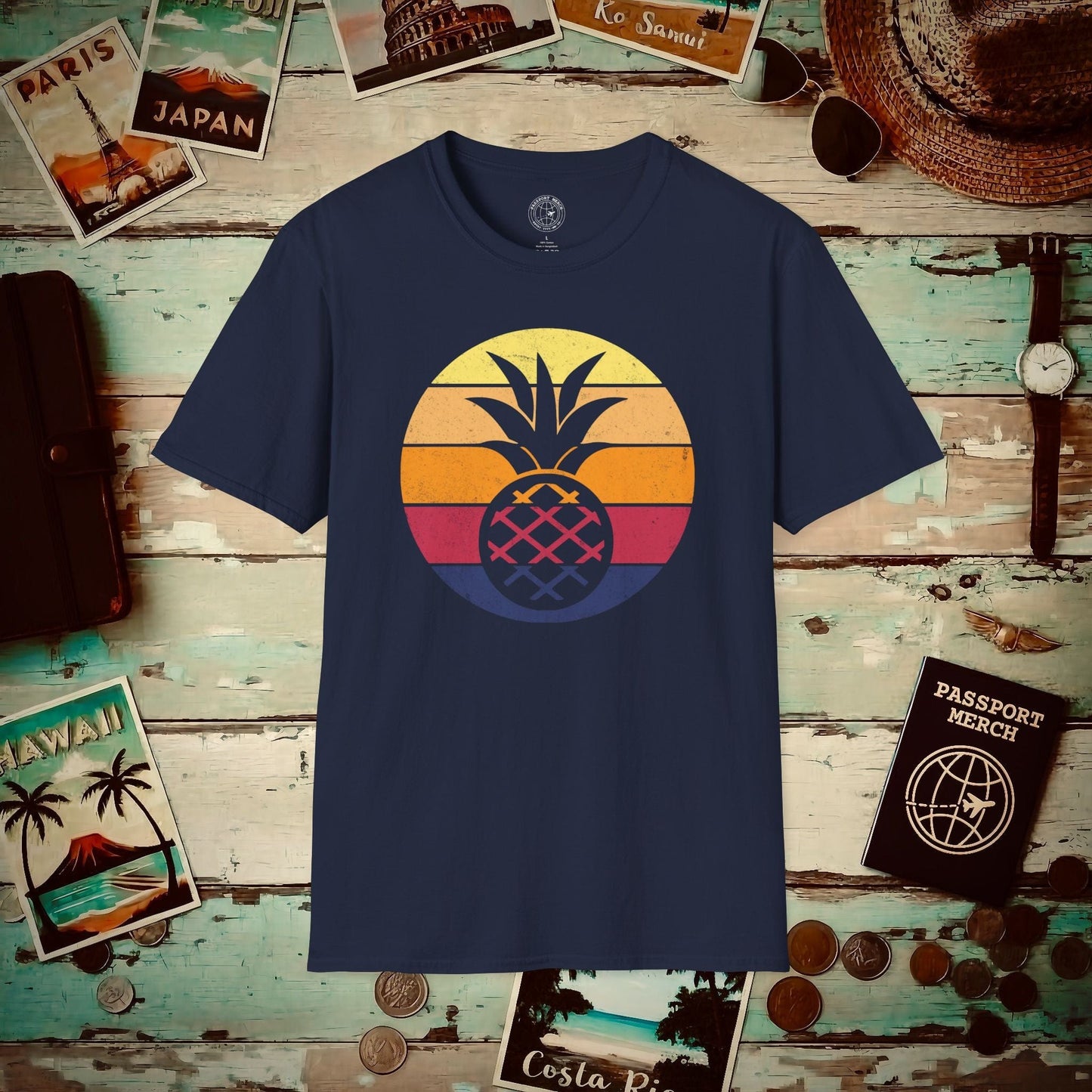 Retro Sun Hawaiian Pineapple T-Shirt Navy / S