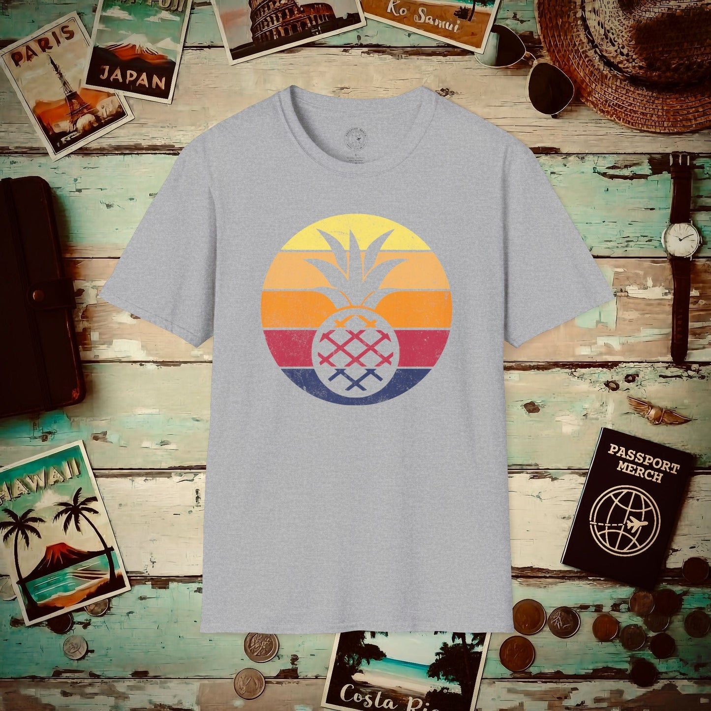 Retro Sun Hawaiian Pineapple T-Shirt Sport Grey / S