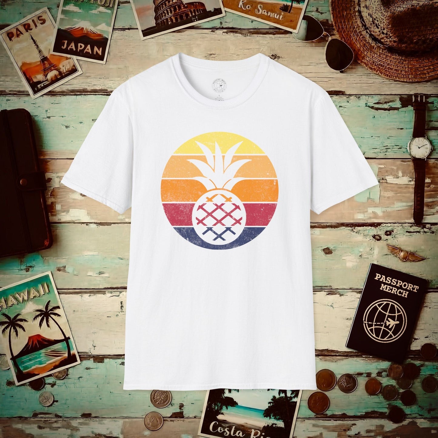 Retro Sun Hawaiian Pineapple T-Shirt White / S