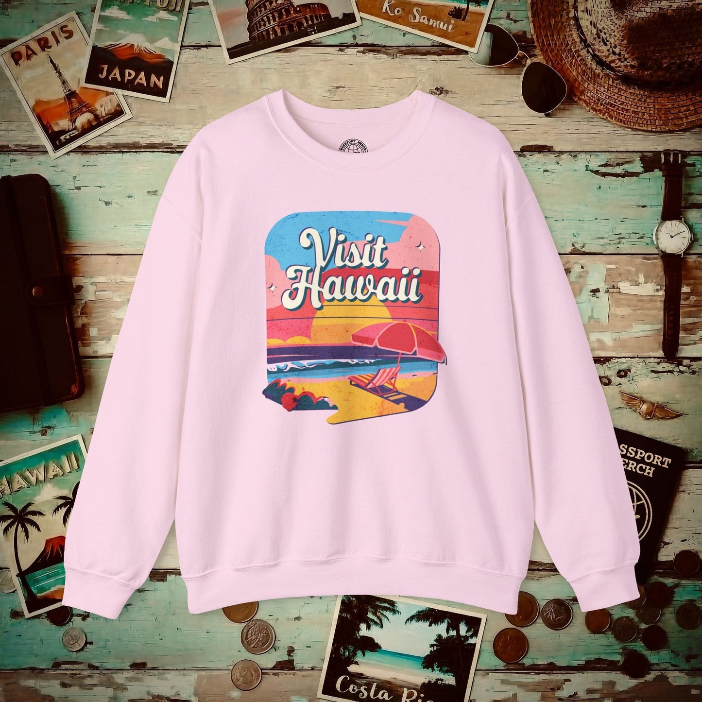 Retro Visit Hawaii Crewneck Light Pink / S