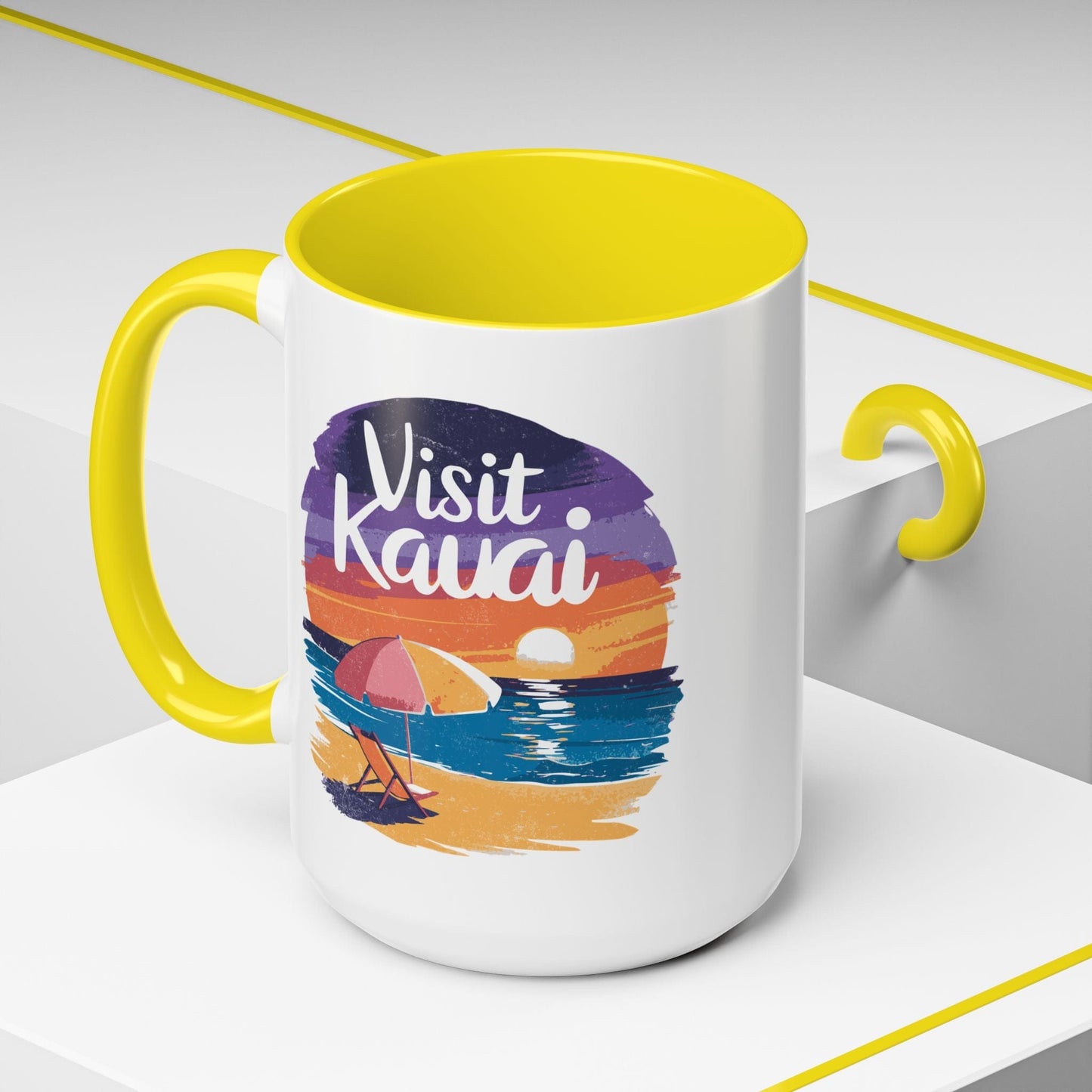 Retro Visit Kauai Hawaii 15oz Mug Yellow / 15oz