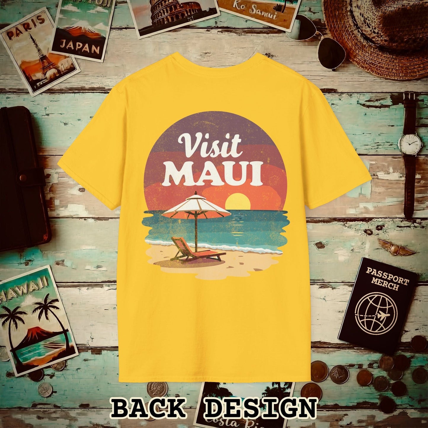 Retro Visit Maui Hawaii, Back Print T-Shirt Daisy / S