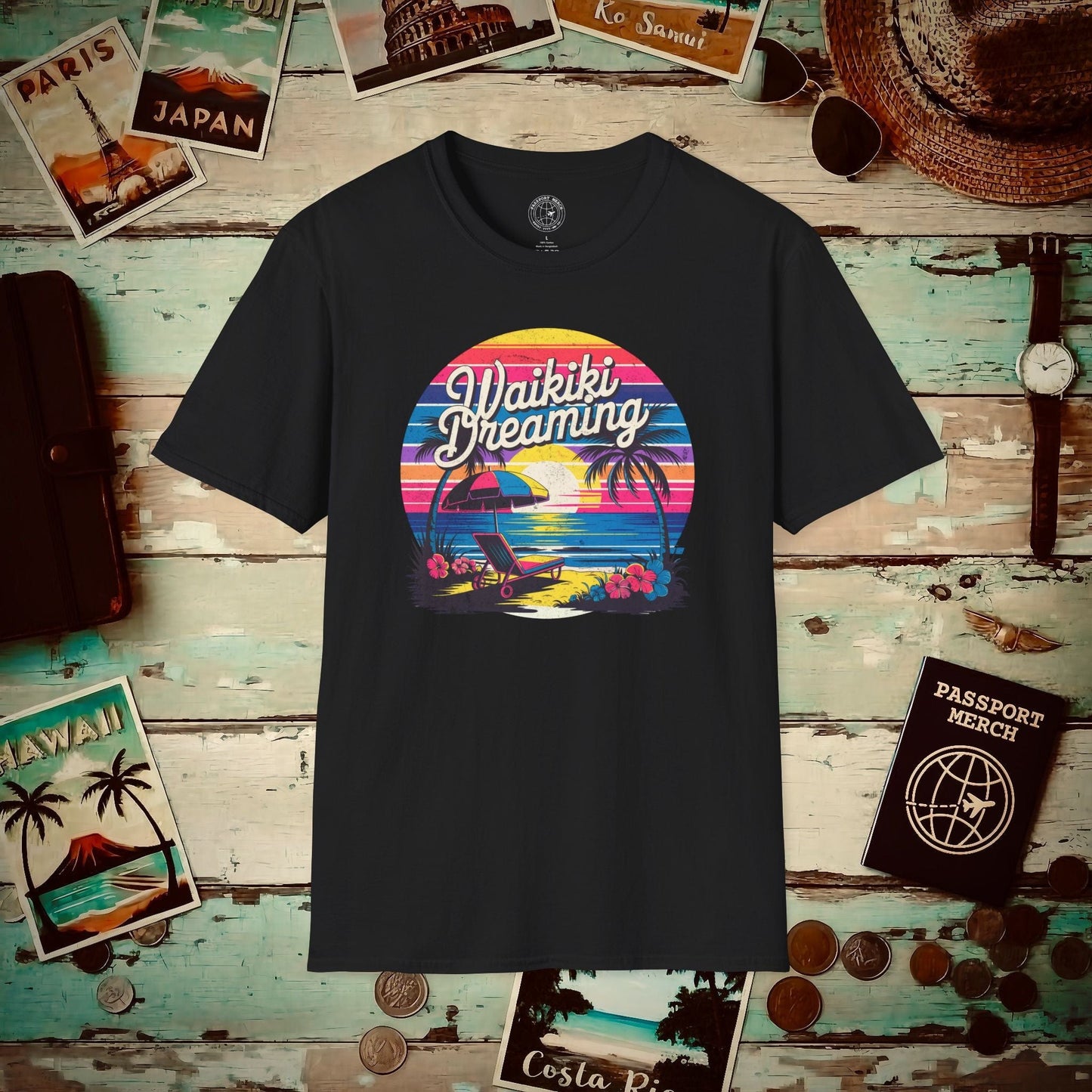 Retro Waikiki Dreaming, Hawaii T-Shirt Black / S