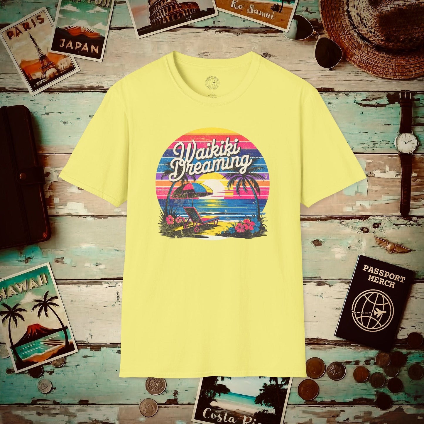Retro Waikiki Dreaming, Hawaii T-Shirt Cornsilk / S