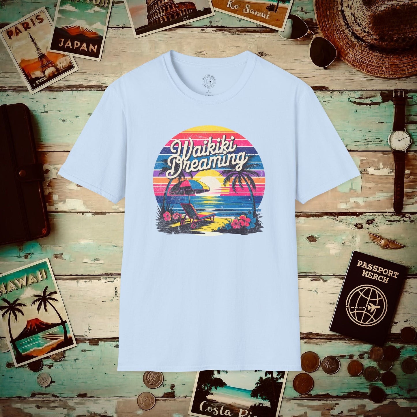 Retro Waikiki Dreaming, Hawaii T-Shirt Light Blue / S