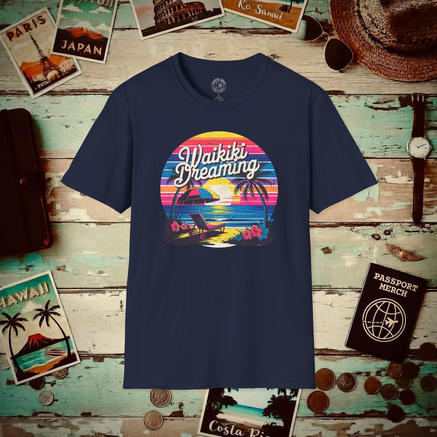 Retro Waikiki Dreaming, Hawaii T-Shirt Navy / S