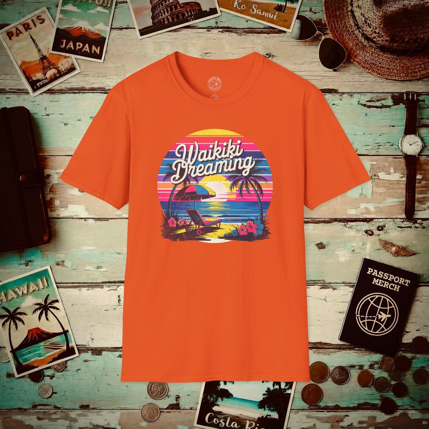 Retro Waikiki Dreaming, Hawaii T-Shirt Orange / S
