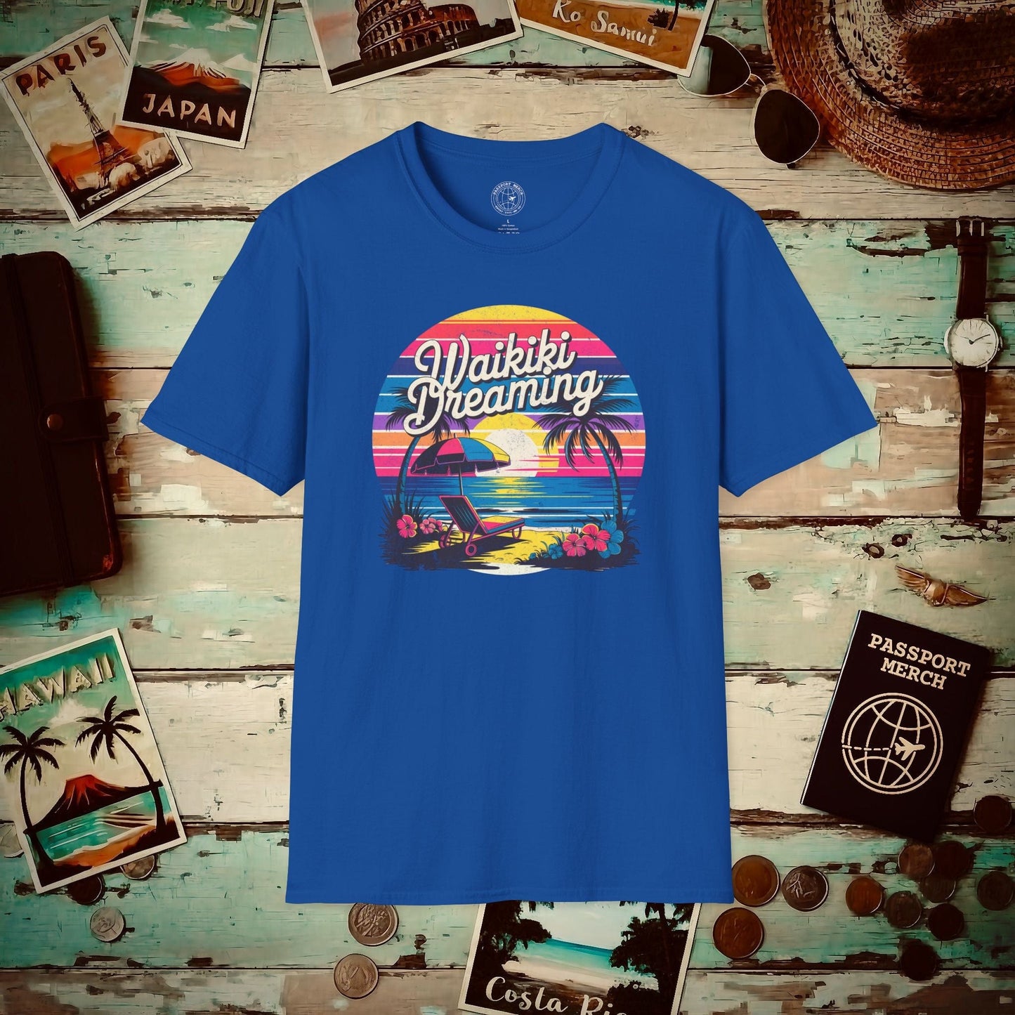 Retro Waikiki Dreaming, Hawaii T-Shirt Royal / S