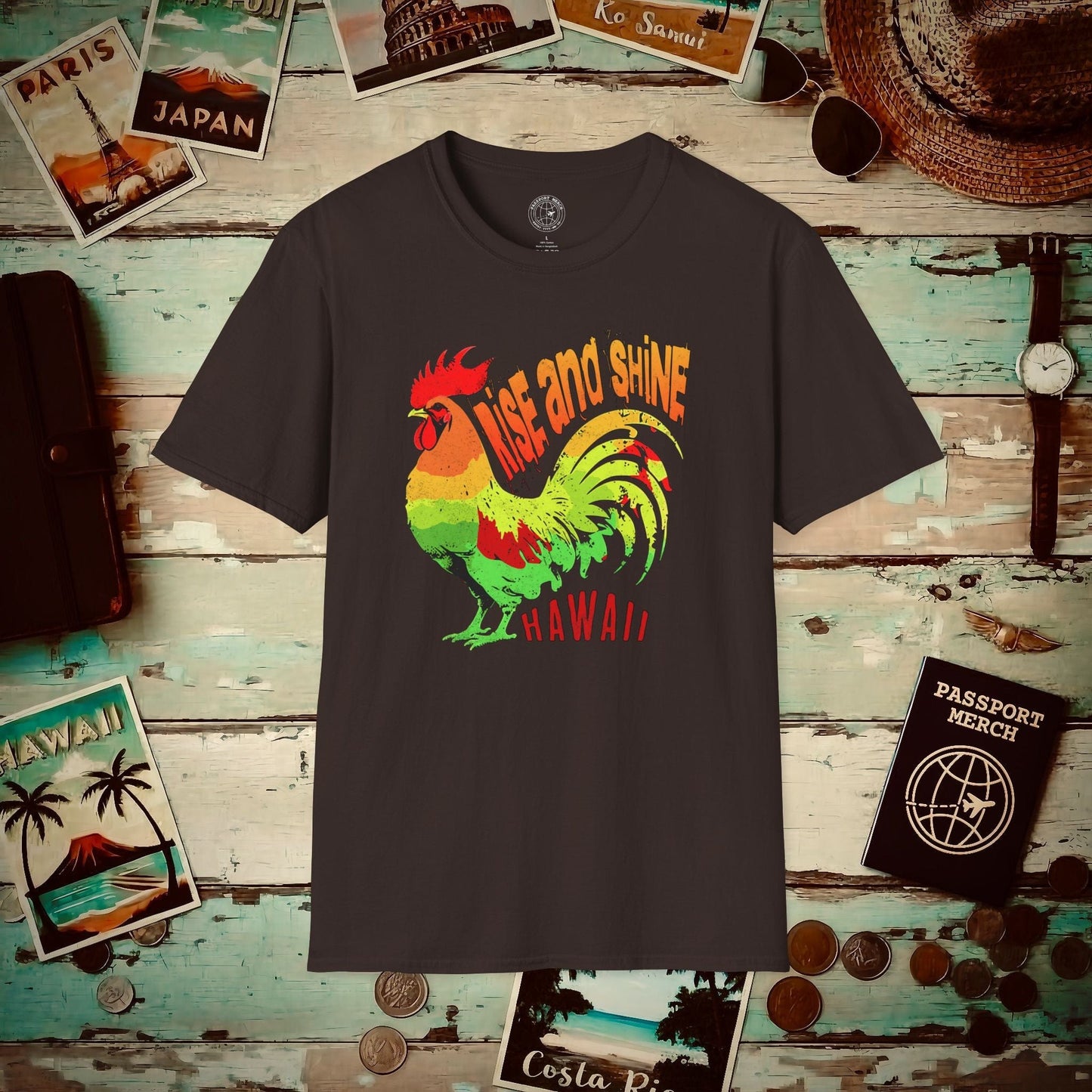 Rise and Shine Rooster, Hawaii T-Shirt Dark Chocolate / S