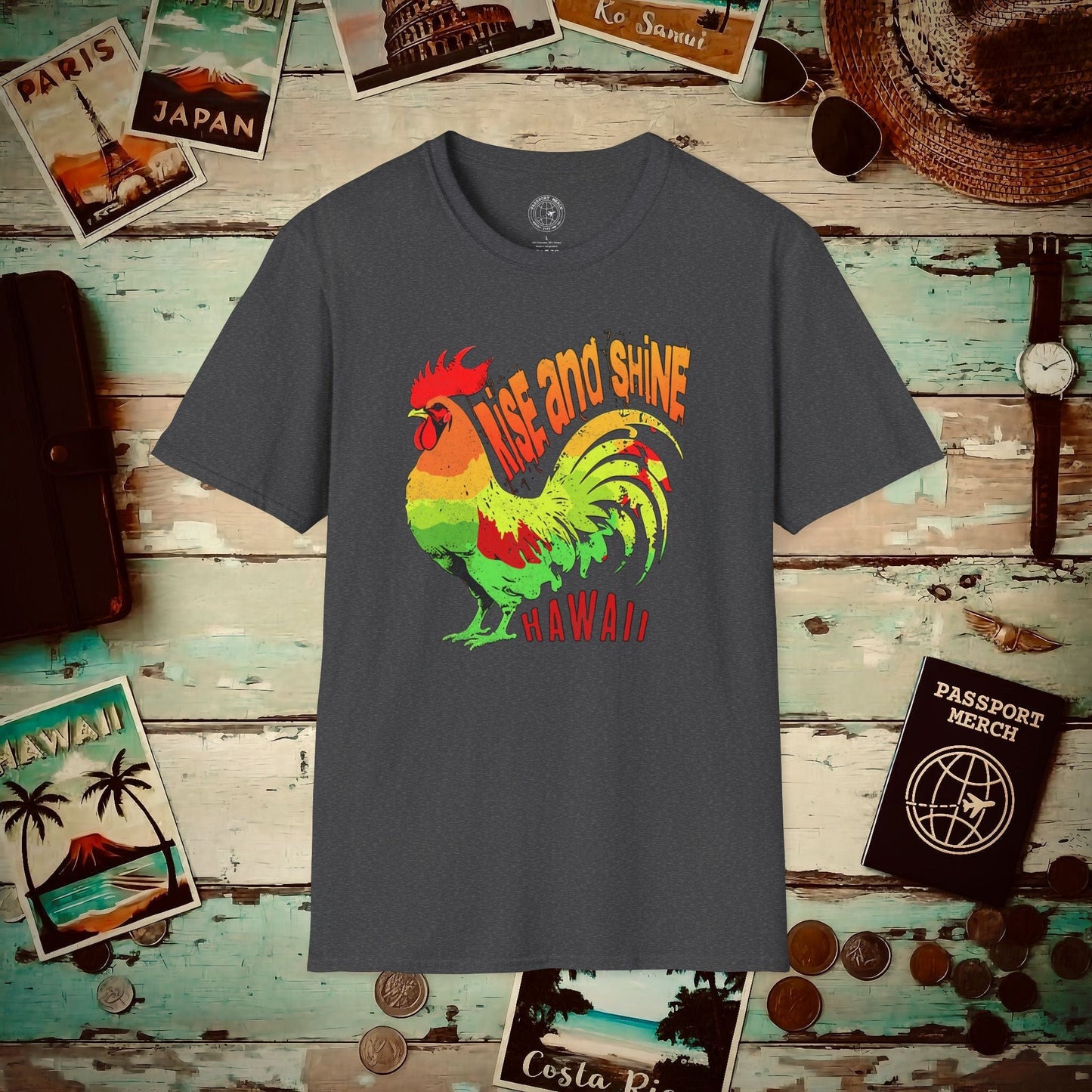 Rise and Shine Rooster, Hawaii T-Shirt Dark Heather / S