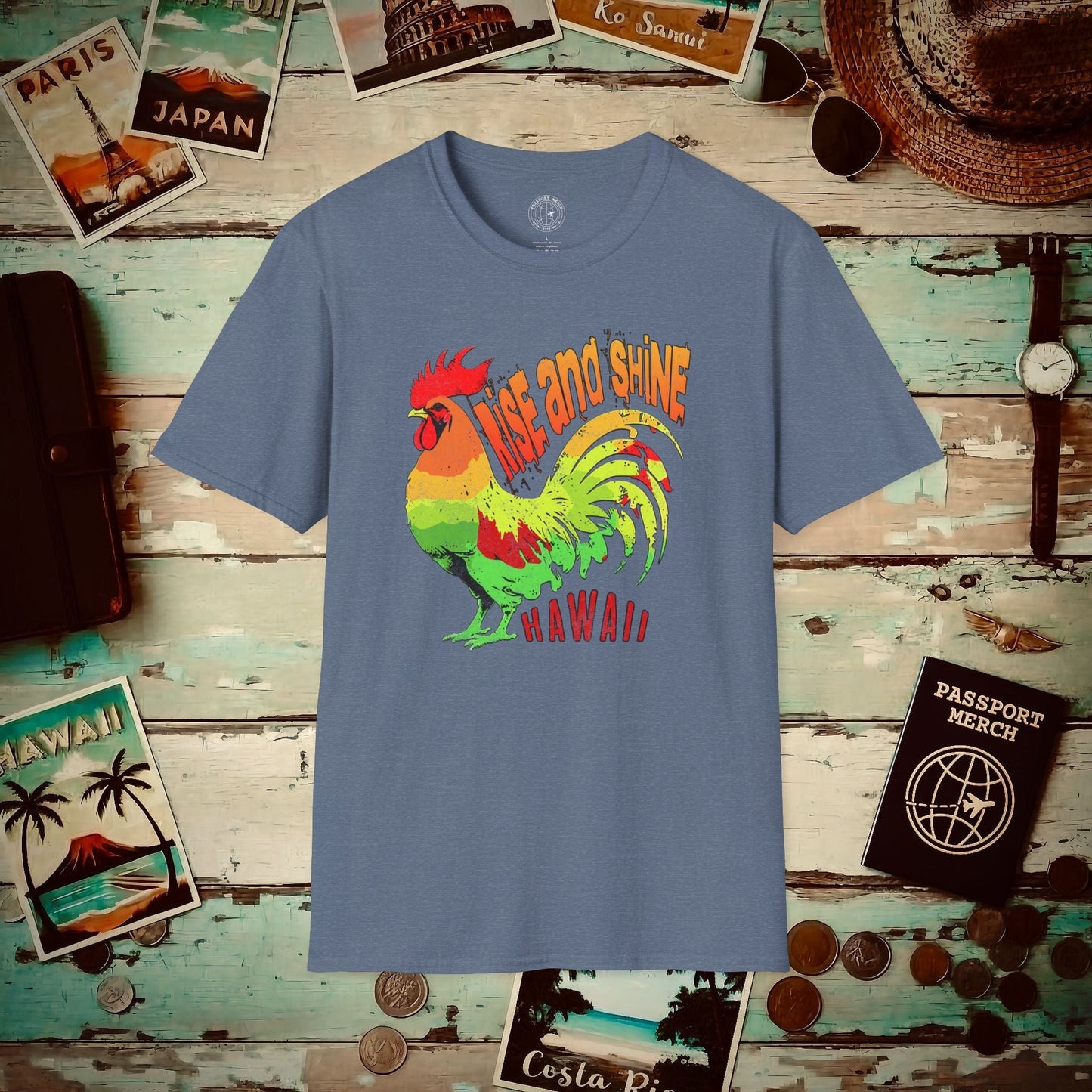 Rise and Shine Rooster, Hawaii T-Shirt Heather Indigo / S