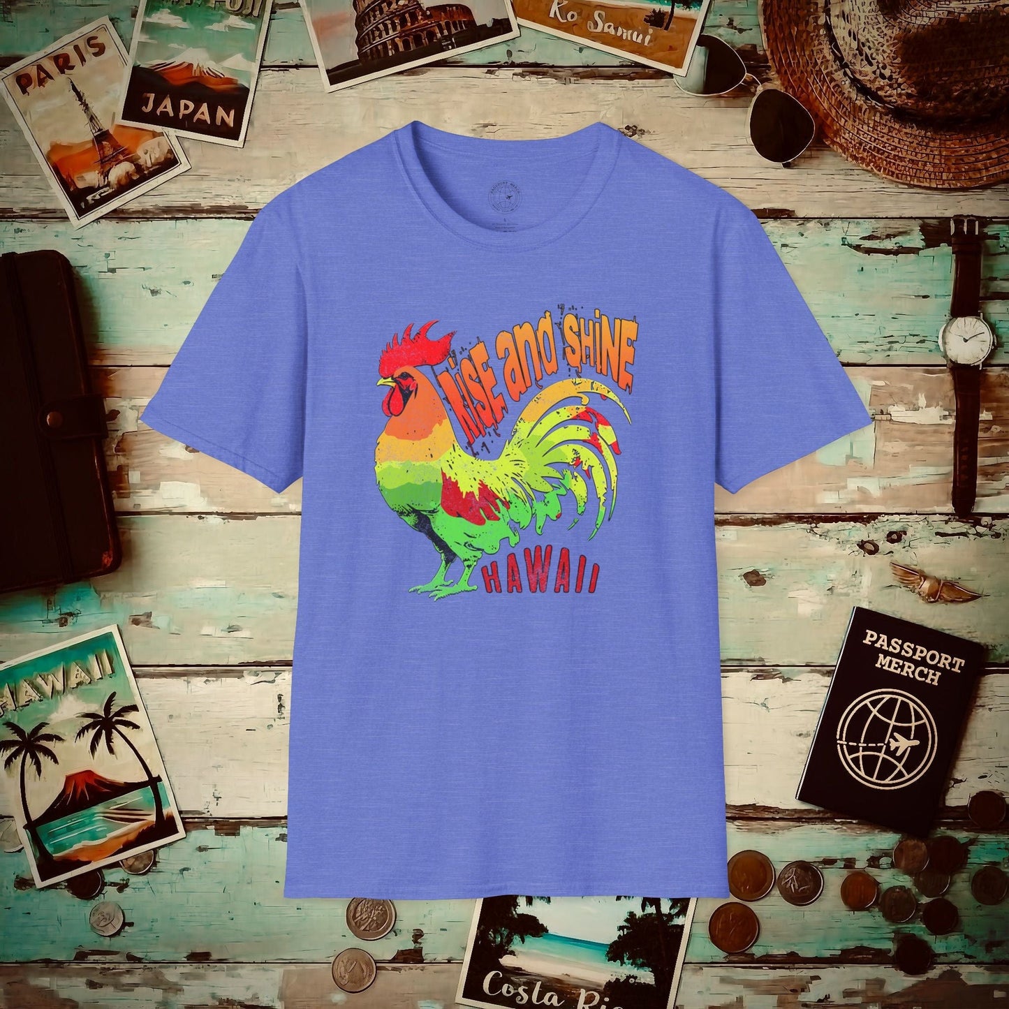 Rise and Shine Rooster, Hawaii T-Shirt Heather Royal / S